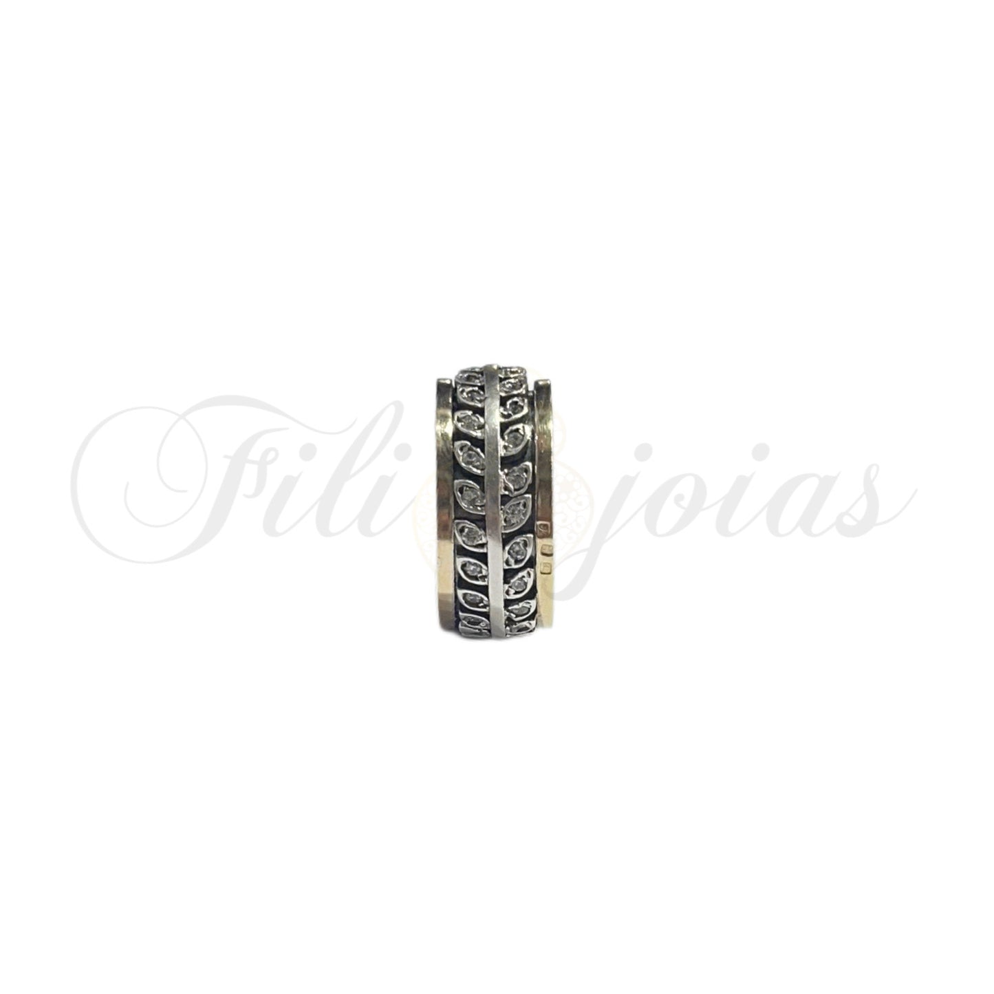 Anel Folhas de Zircónias Prata e Ouro