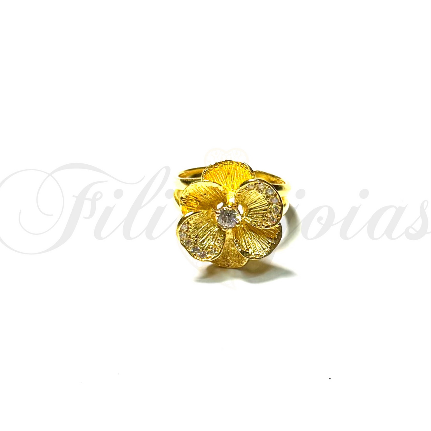 Anel Flor de Zircónias Brancas (estilo 2)
