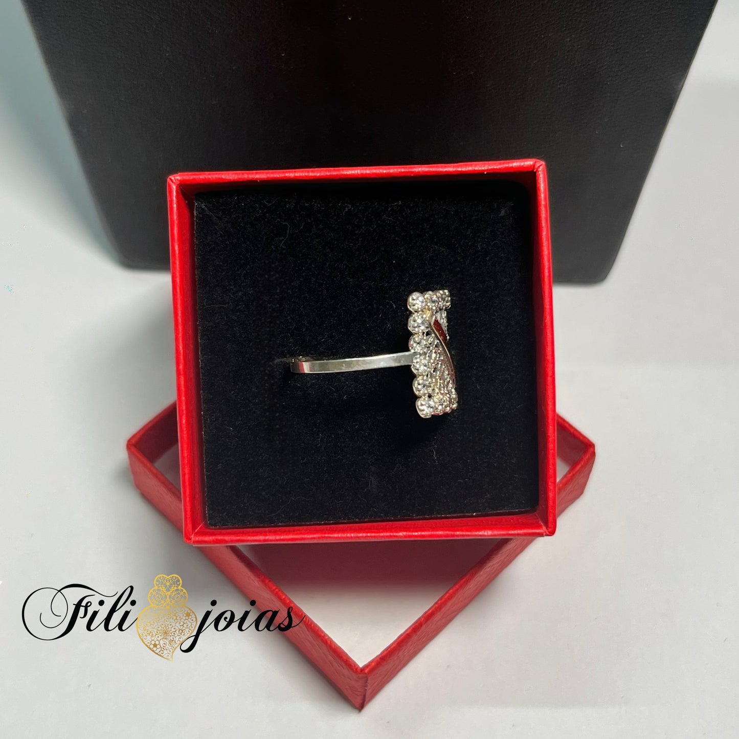 Anel Quadrado de Filigrana Prata e Ouro