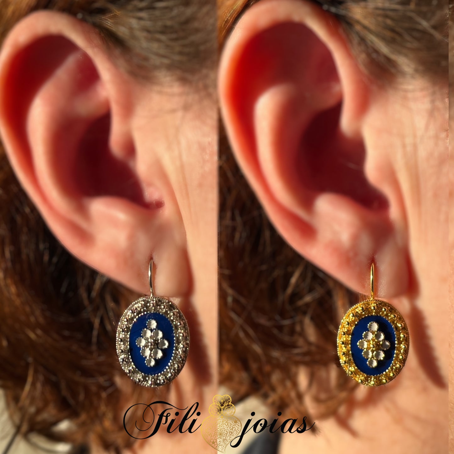 Brinco Oval de Esmalte com caramujos (tamanho grande)