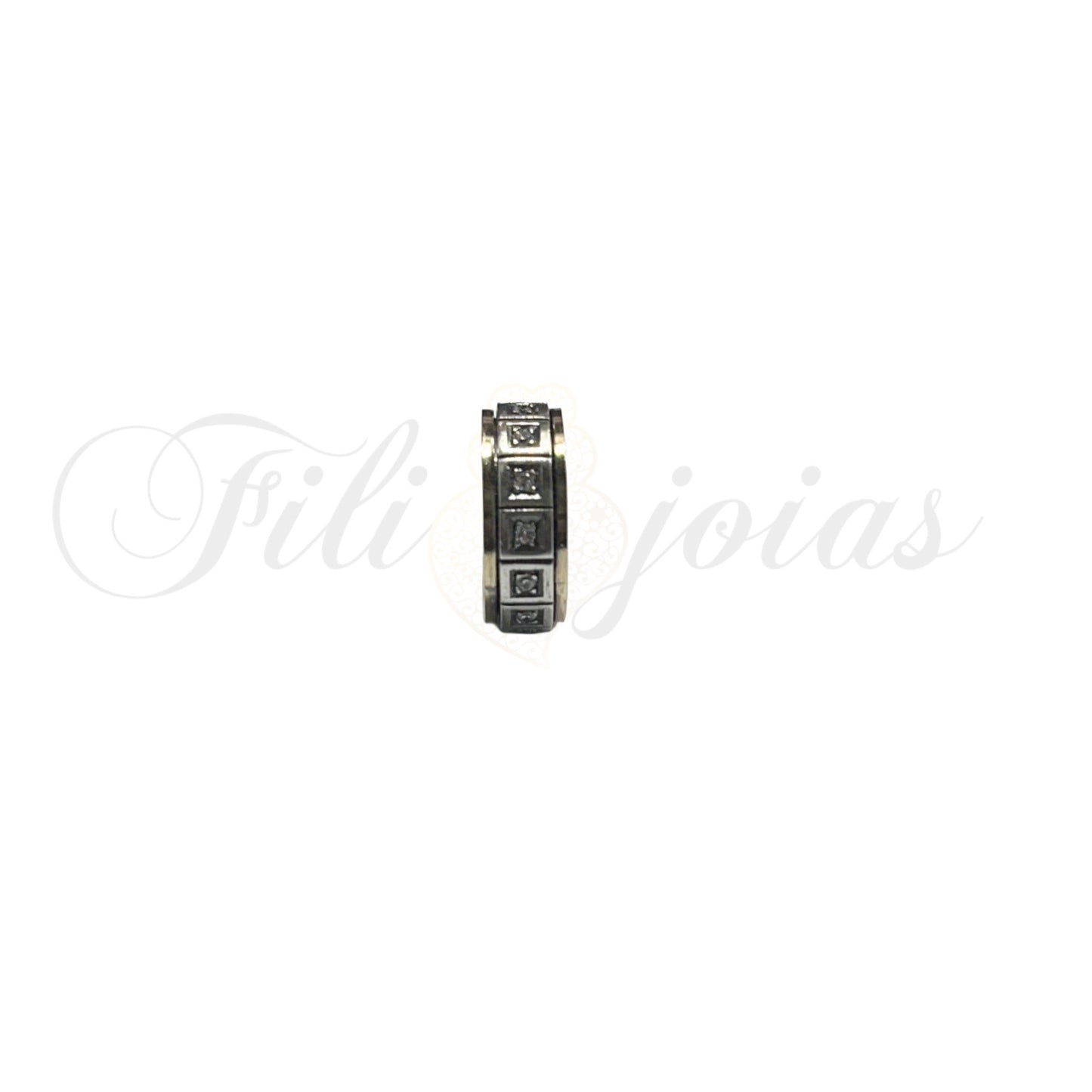 Anel Quadrados de Zircónias Prata e Ouro