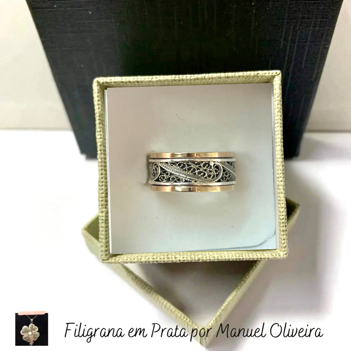 Anel de Filigrana Prata e Ouro