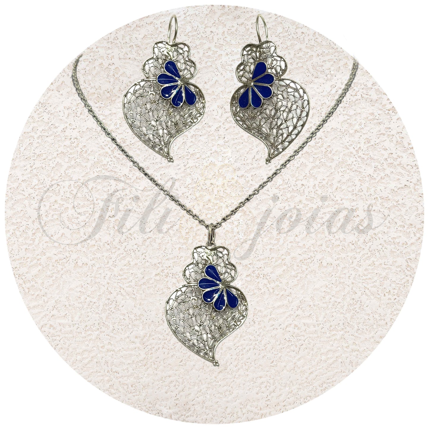 Conjunto Coração de Viana de Esmalte Azul (Tamanho grande)