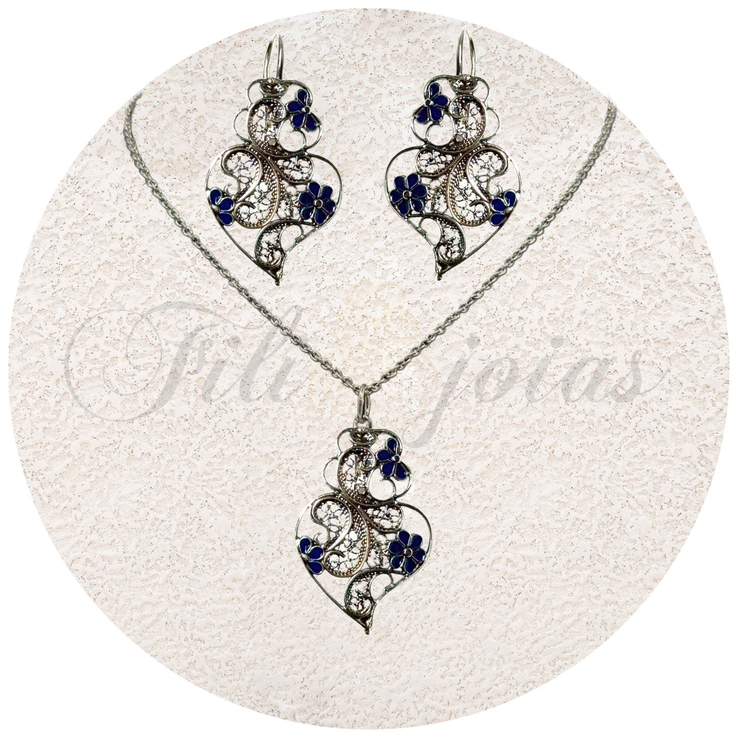 Conjunto Coração de Viana Esmaltado com Flores