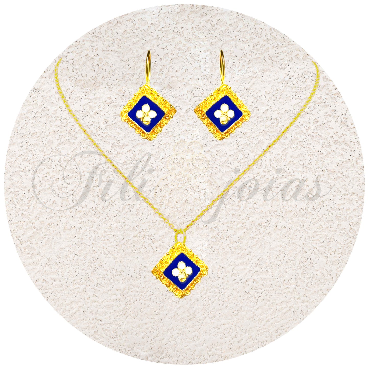 Conjunto Losango de Esmalte com caramujos (tamanho L)