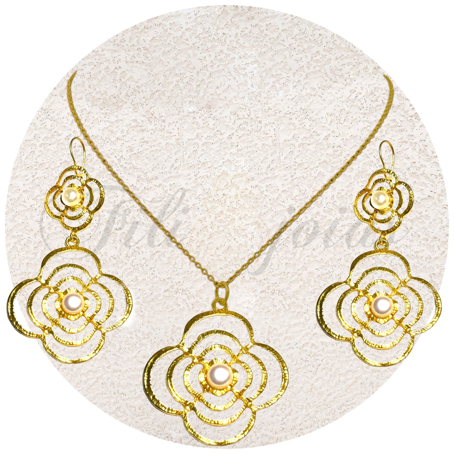 Conjunto Duas Flores de Pérola