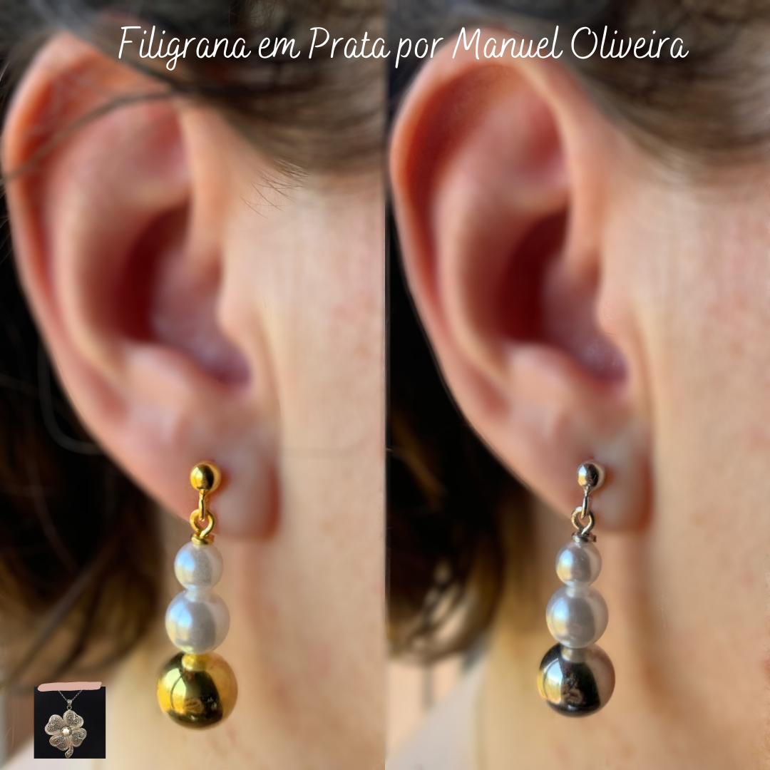 Brinco Bolas de Pérola e Prata