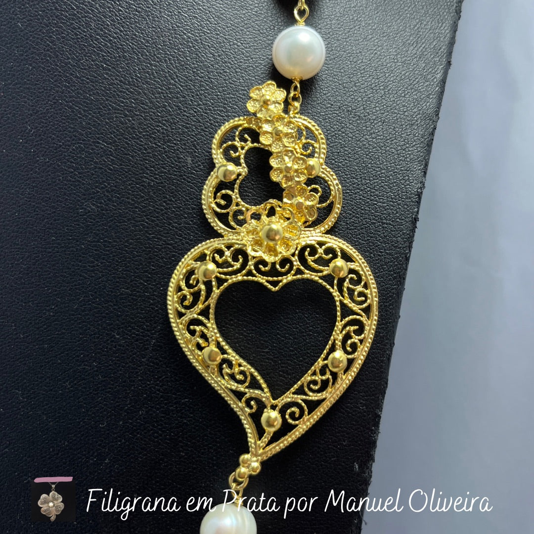 Colar de Pérolas naturais com o Coração de Viana Feminino