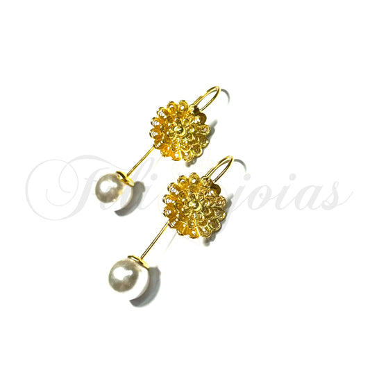 Brinco Pérola com Flor Aberta