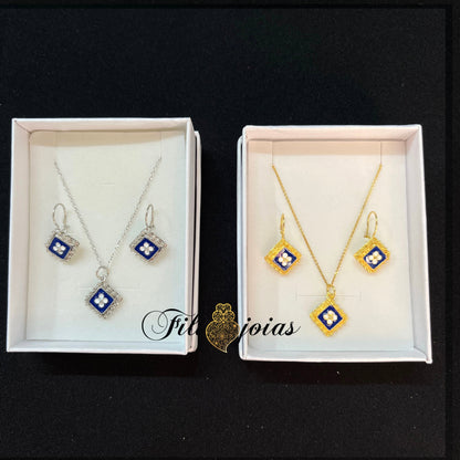 Conjunto Losango de Esmalte com caramujos (tamanho L)