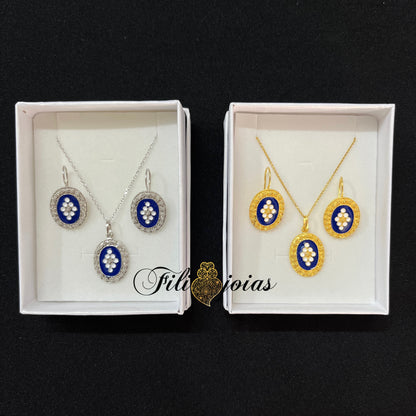 Brinco Oval de Esmalte com caramujos (tamanho grande)