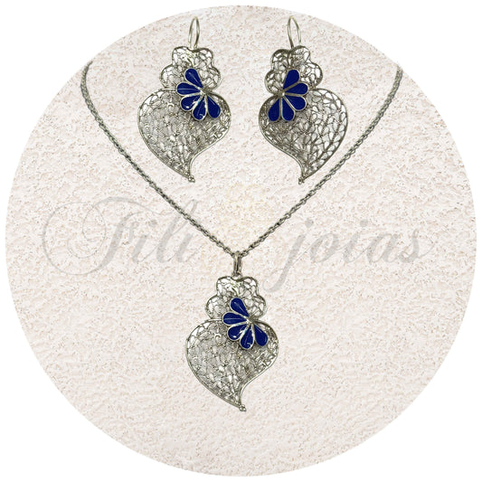 Conjunto Coração de Viana de Esmalte Azul (Tamanho grande)