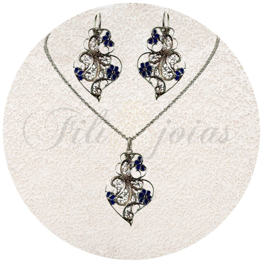 Conjunto Coração de Viana Esmaltado com Flores