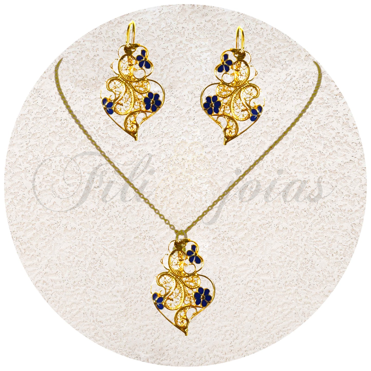 Conjunto Coração de Viana Esmaltado com Flores