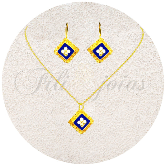 Conjunto Losango de Esmalte com caramujos (tamanho L)