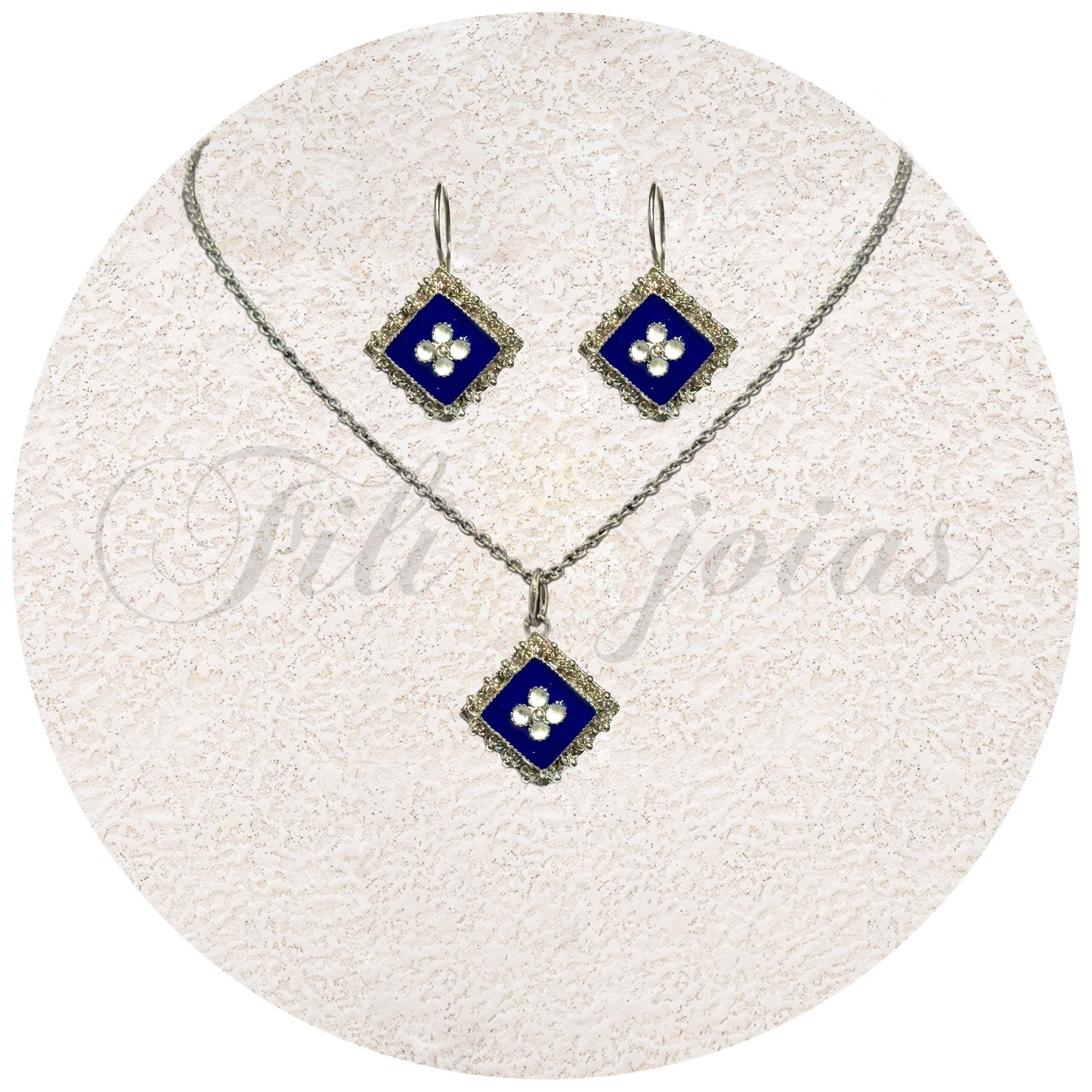 Conjunto Losango de Esmalte com caramujos (tamanho L)