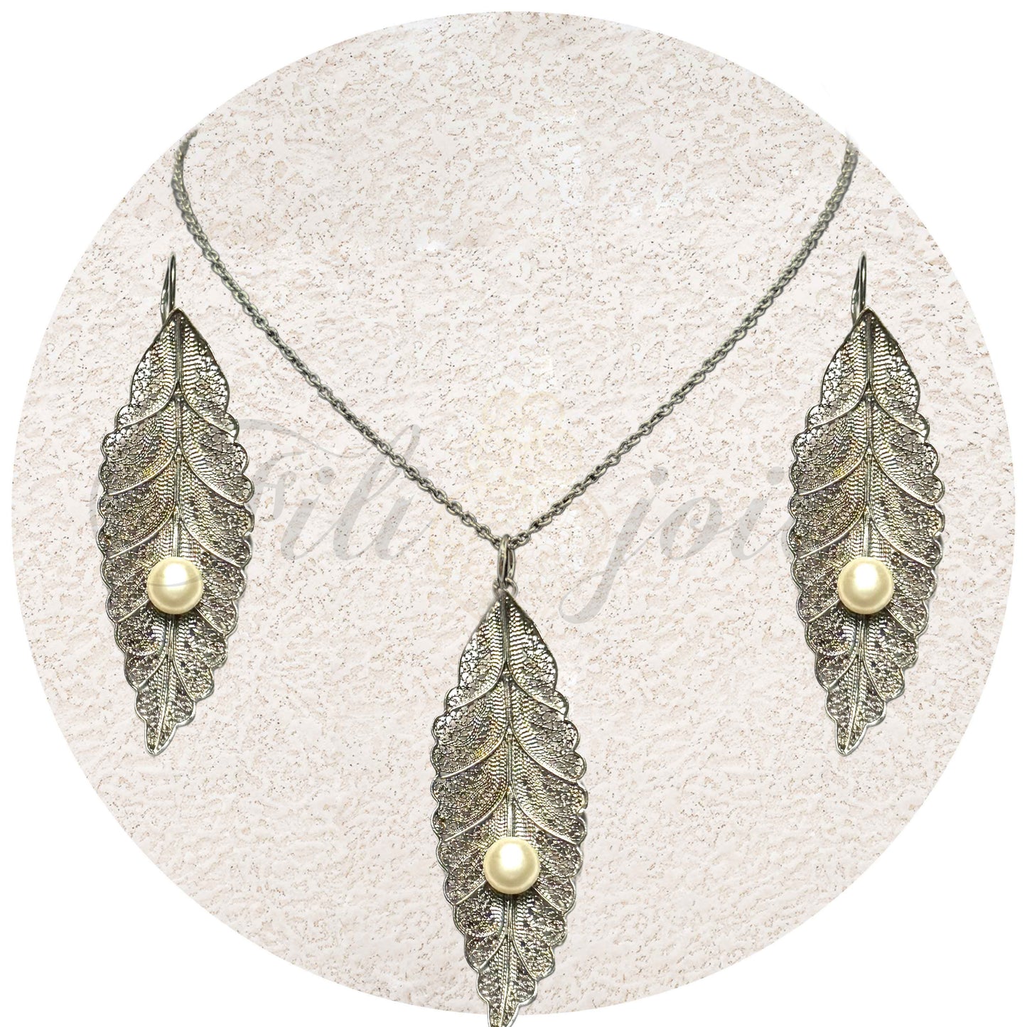 Conjunto Folha de Filigrana com Pérola