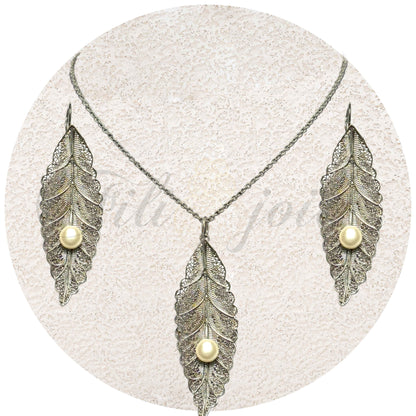 Conjunto Folha de Filigrana com Pérola