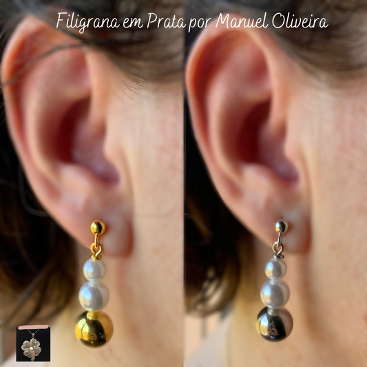 Brinco Bolas de Pérola e Prata