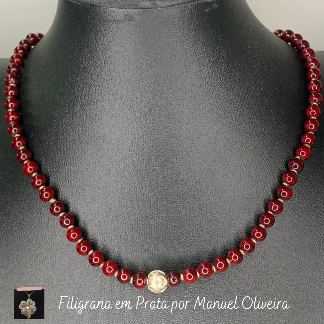 Colar Coral Vermelho c/ Conta de Viana